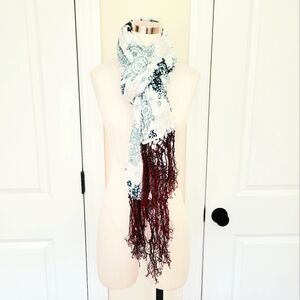 H&M White Multi Floral Print Tassel Fringe Scarf Boho Work Indie School Travel